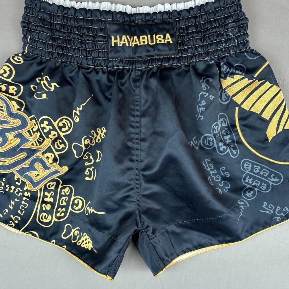 Hayabusa MMA Boxing Shorts Mens Medium Black Gold 3.5" Inseam Muay Thai